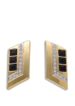 Vintage geometric crystal-embellished clip-on earrings - Gold