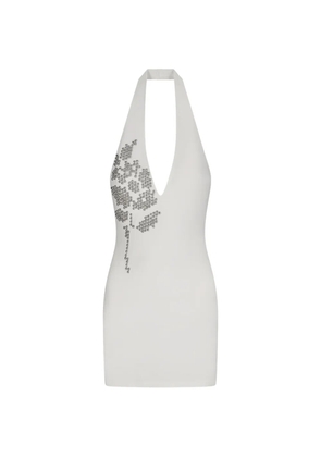 David Koma metallic-flower halterneck mini dress - White