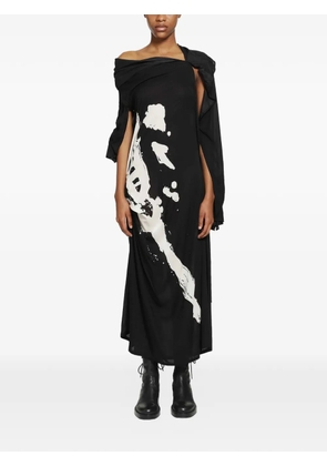 Yohji Yamamoto abstract-print draped dress - Black