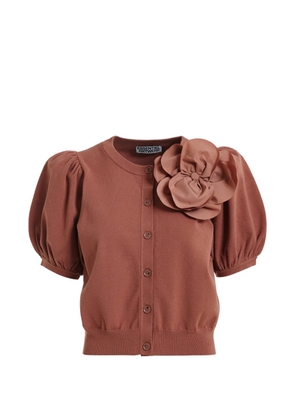 Essentiel Antwerp flower-brooch puff-sleeve cardigan - Brown