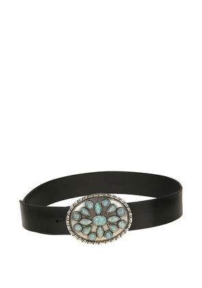 Orciani turquoise-embellished leather belt - Black