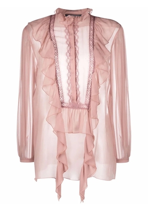 Alberta Ferretti long-sleeved ruffled silk blouse - Pink