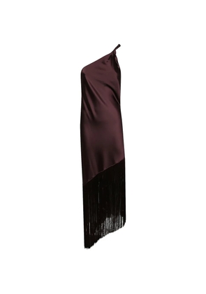 PINKO fringe-trim one-shoulder midi dress - Purple