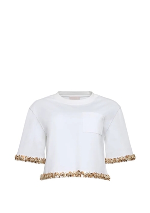 Cinq A Sept floral-embellished pocket T-shirt - White