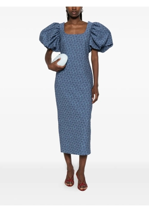 Max Mara floral-jacquard puff-sleeve dress - Blue