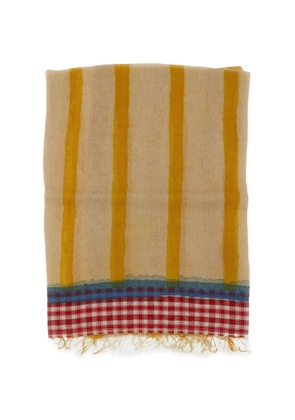 Exquisite J stripe-pattern gingham-trim scarf - Neutrals