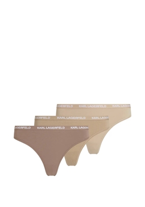 Karl Lagerfeld logo-detail cotton thongs (set of three) - Neutrals