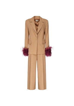 THE ARCHIVIA Ares feather-trim single-breasted suit - Neutrals