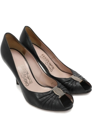 Ferragamo Pre-Owned Fiberia open-toe leather heeled pumps - Black
