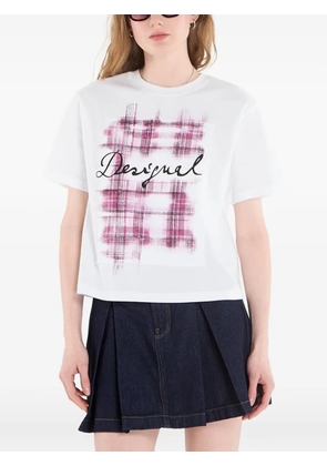 Desigual checked-logo cotton T-shirt - White