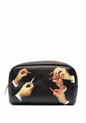 Seletti graphic-print textured wash bag - Black