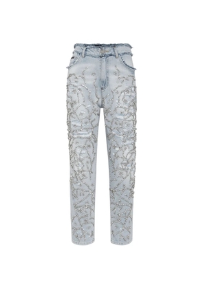 Philipp Plein crystal-embellished mom-fit jeans - Blue