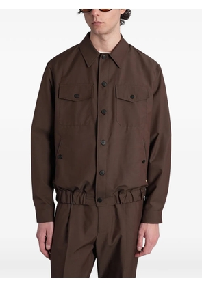 Greyed elasticated-hem button-up jacket - Brown