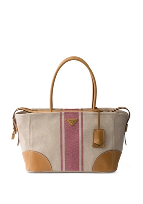 Prada large canvas and leather shopping bag - Neutrals