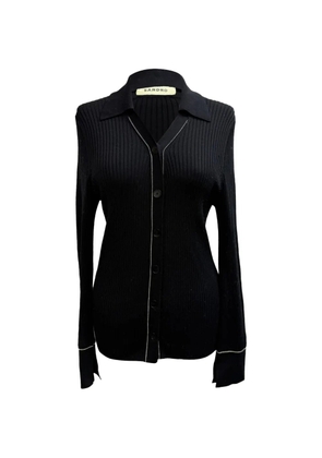 SANDRO Ribbed-knit piped-trim cardigan - Black