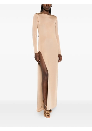 TOM FORD long-sleeve side-slit gown - Brown