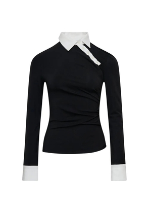 GRACE ELWOOD polo-collar draped-detail top - Black
