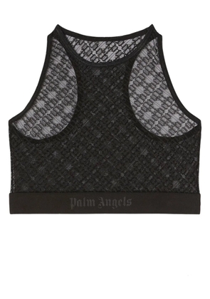 Palm Angels sheer-lace logo racerback bra - Black