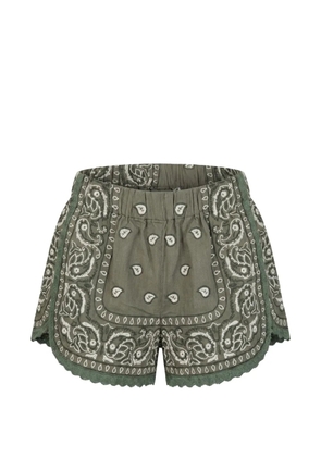 orsina Bandana paisley-embroidered scalloped shorts - Green