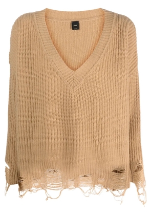 PINKO ripped V-neck knitted jumper - Neutrals