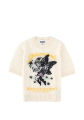 GANNI graphic-detail short-sleeve sweater - Neutrals