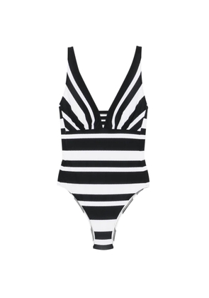 Maryan Mehlhorn striped-pattern V-neck swimsuit - Black