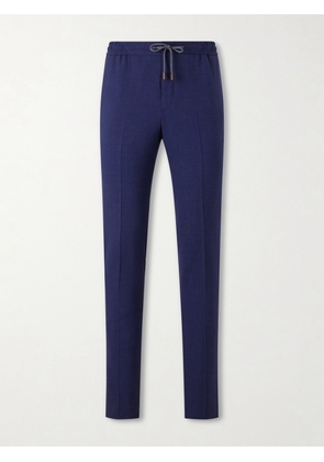 Slowear - Tapered Pleated Virgin Wool, Silk and Linen-Blend Drawstring Trousers - Men - Blue - IT 44