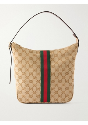 Gucci - Lunetta Webbing and Leather-Trimmed Monogrammed Canvas Shoulder Bag - Men - Neutrals