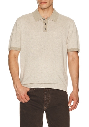 Theory Silk Linen Short Sleeve Polo in Silver Cloud - Taupe. Size S (also in L, XL/1X, XXL/2X).
