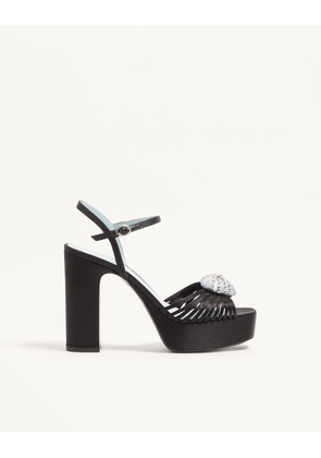 Valentino Garavani Coeur Royal Platform Sandal in Satin 115mm Woman BLACK/CRYSTAL 36