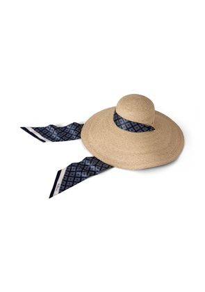 Mulberry Women's Raffia Scarf Tie Sun Hat Beige