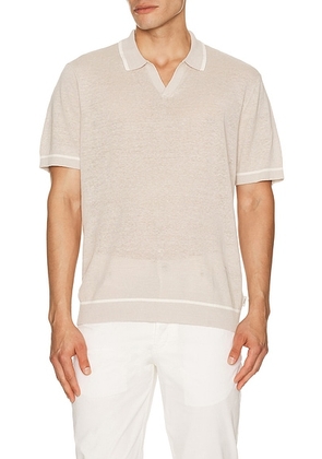 Onia Linen Johnny Collar Polo in Stone & White - Neutral. Size S (also in L, M, XL/1X).