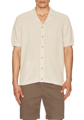 Onia Silk Linen Camp Shirt in Melange Tan - Neutral. Size S (also in L, M, XL/1X).