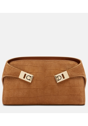 Ferragamo Hug Mini croc-effect suede clutch