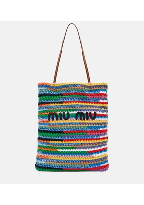 Miu Miu Leather-trimmed crochet cotton tote bag