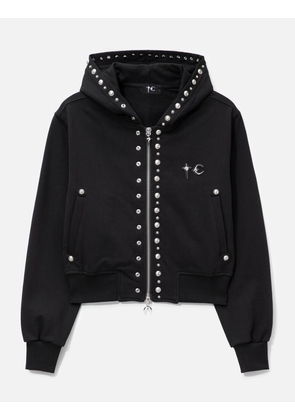 Studded Line Cropped Zip-Up Hoodie