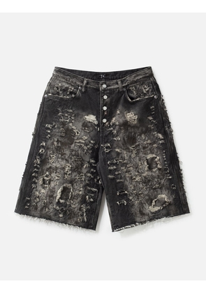 Hard Washed Destroyed Denim Shorts