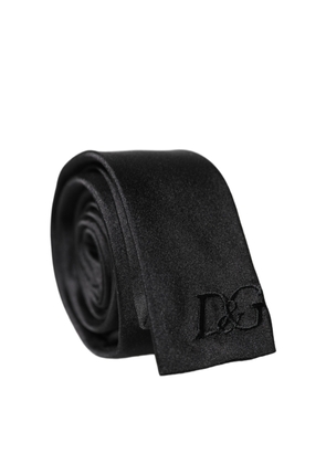 Dolce & Gabbana Black D&G Embroidery Silk Adjustable Men Necktie Tie