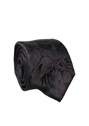 Dolce & Gabbana Black Floral Fantasy Silk Adjustable Men Necktie Tie