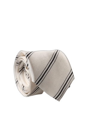 Dolce & Gabbana Beige Black Stripes 100% Silk Adjustable Men Necktie Tie