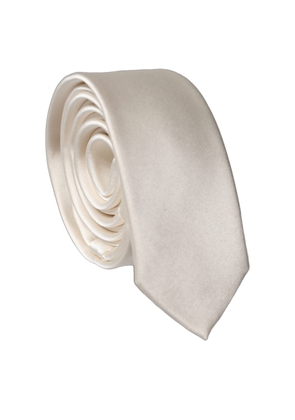 Dolce & Gabbana Off White Solid 100% Silk Adjustable Men Tied Necktie Tie