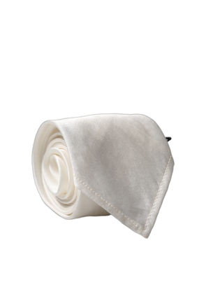 Dolce & Gabbana White Solid Silk Blend Adjustable Men Tied Necktie Tie