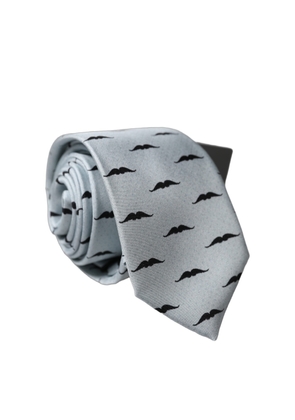 Dolce & Gabbana Light Gray Mustache Fantasy Silk Adjustable Necktie Tie