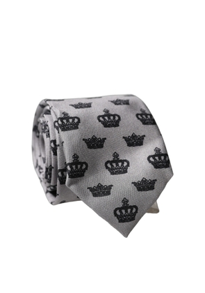 Dolce & Gabbana Gray Crown Fantasy Silk Adjustable Men Tied Necktie Tie