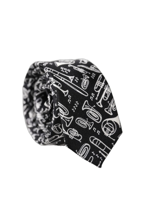 Dolce & Gabbana Black Trumpet Print Silk Adjustable Men Tied Necktie Tie