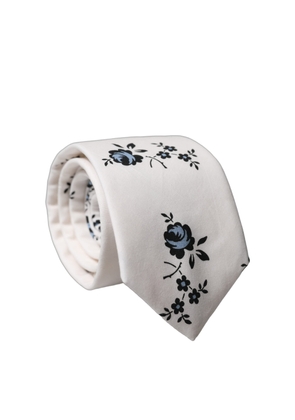 Dolce & Gabbana White Floral Fantasy Cotton Adjustable Men Necktie Tie