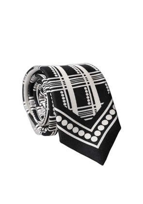Dolce & Gabbana Black White Abstract Silk Adjustable Men Tied Necktie Tie