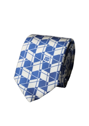 Dolce & Gabbana Blue White Geometric Silk Adjustable Men Tied Necktie Tie