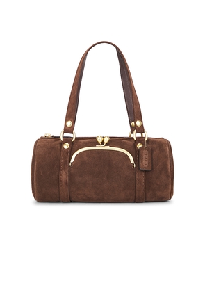 Coach Originals Suede Kisslock Barrel Bag in Chocolate.