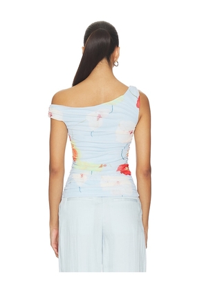Bardot Layana Printed Mesh Top in Baby Blue. Size 2. Also in 4, 6, 8, 10, 12.